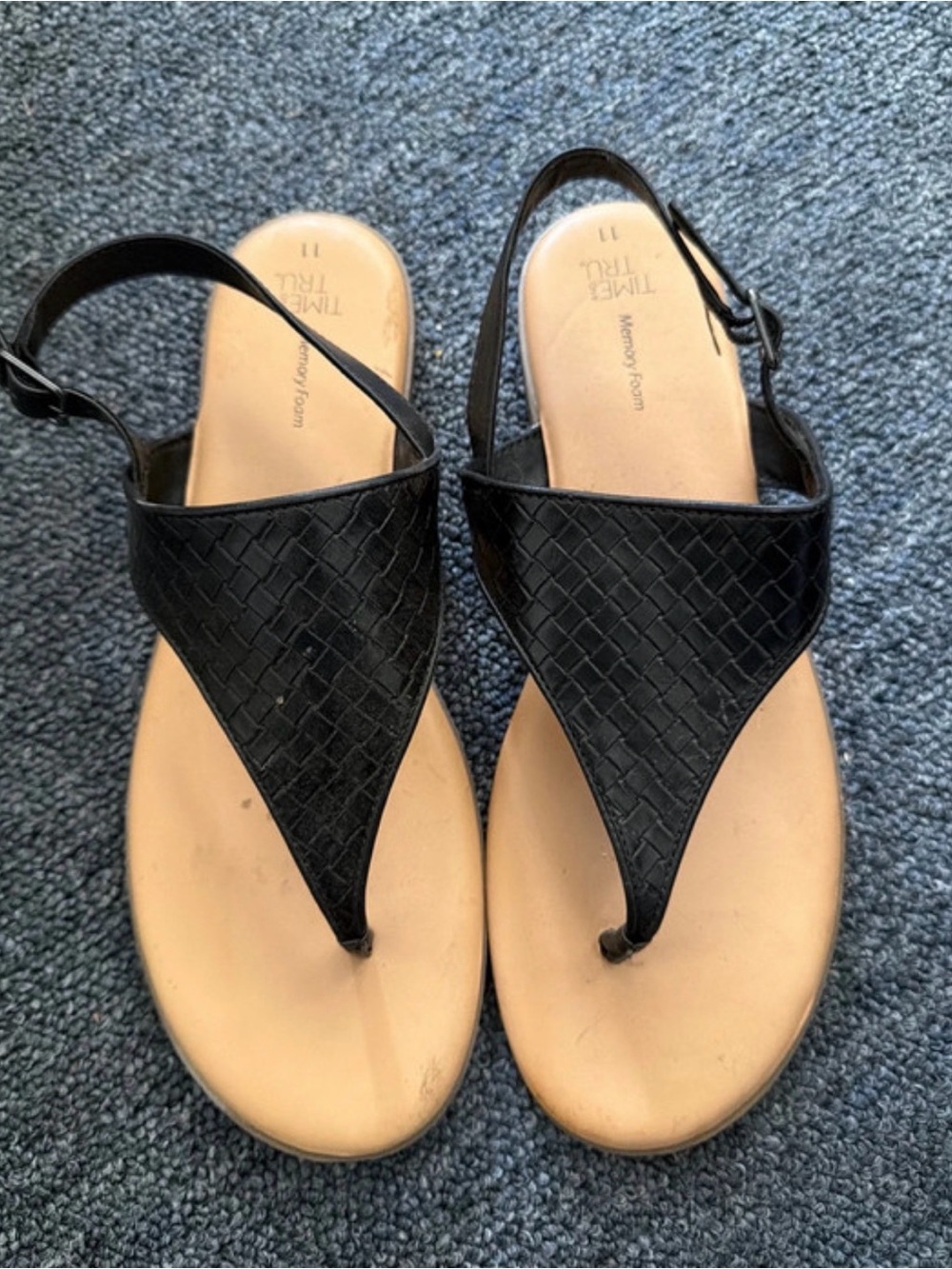 Time and Tru Black Woven Slingback Thong Sandals